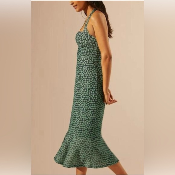Anthropologie Hutch Blue Green Floral Halter Corset Midi Dress Small - Picture 9 of 10